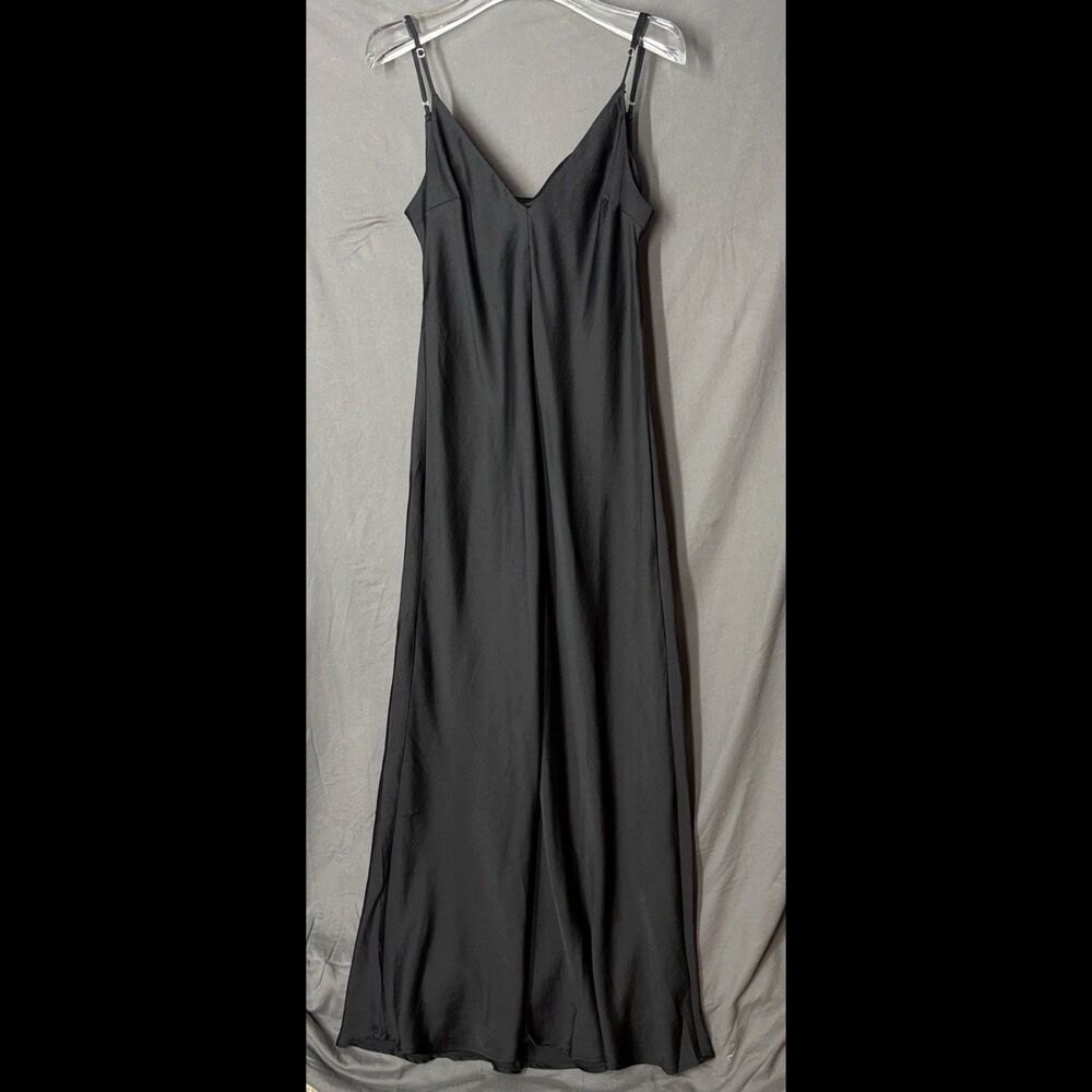 Free People Intimately Dress Large Slip Maxi Black Front Slit Adjustable Satin